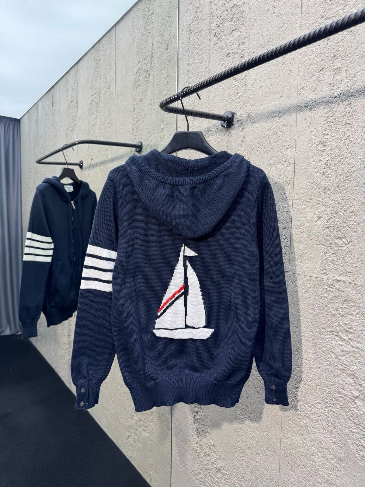 Marineblau Baumwoll-Reißverschlussjacke mit Streifenmuster – Herren