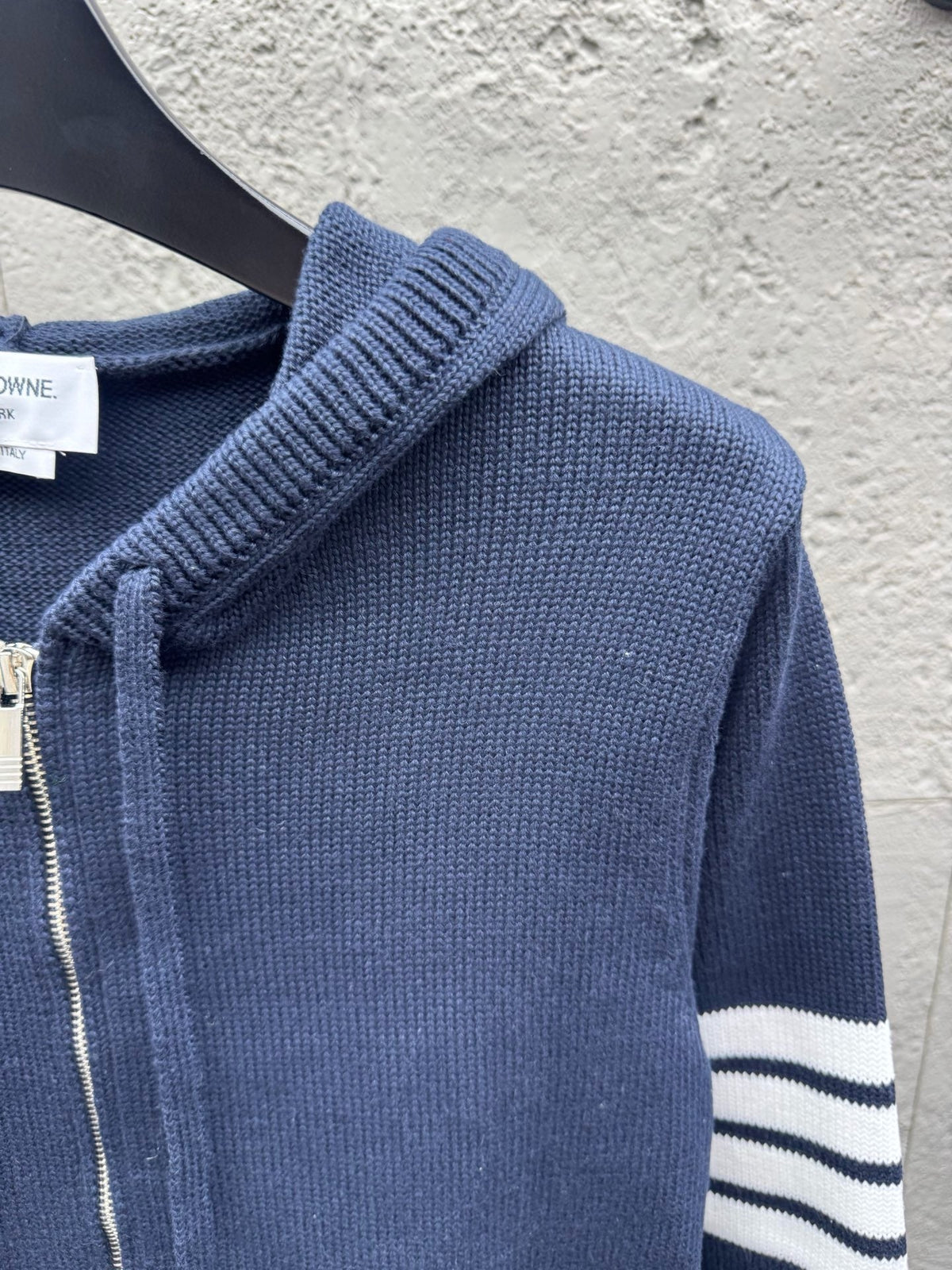 Marineblau Baumwoll-Reißverschlussjacke mit Streifenmuster – Herren