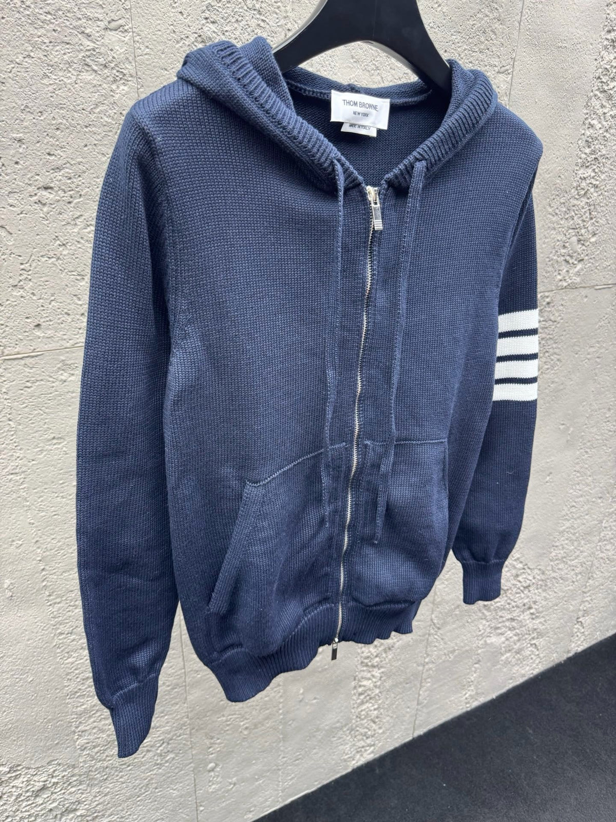 Marineblau Baumwoll-Reißverschlussjacke mit Streifenmuster – Herren
