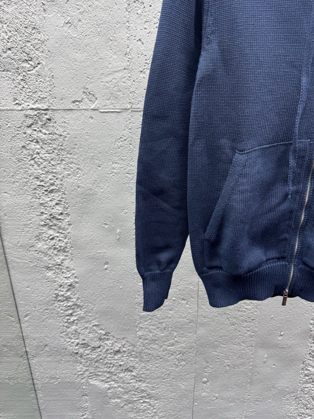 Marineblau Baumwoll-Reißverschlussjacke mit Streifenmuster – Herren