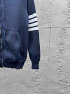Marineblau Baumwoll-Reißverschlussjacke mit Streifenmuster – Herren