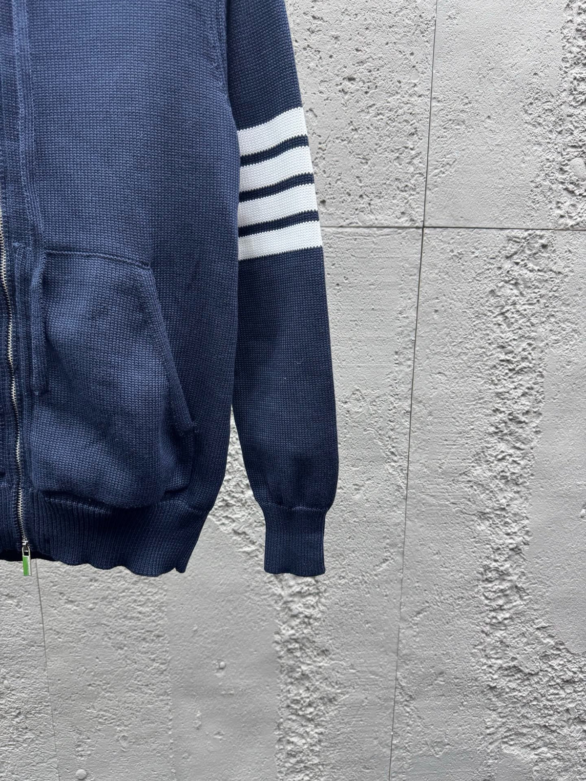 Marineblau Baumwoll-Reißverschlussjacke mit Streifenmuster – Herren