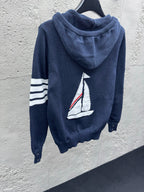 Marineblau Baumwoll-Reißverschlussjacke mit Streifenmuster – Herren