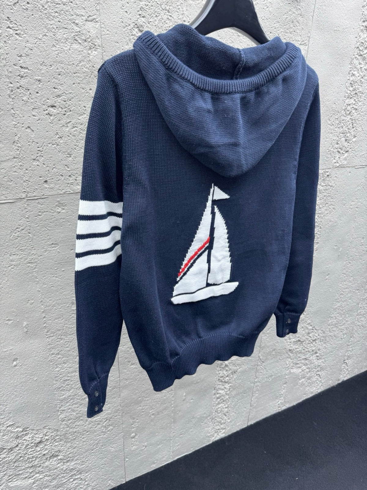 Marineblau Baumwoll-Reißverschlussjacke mit Streifenmuster – Herren