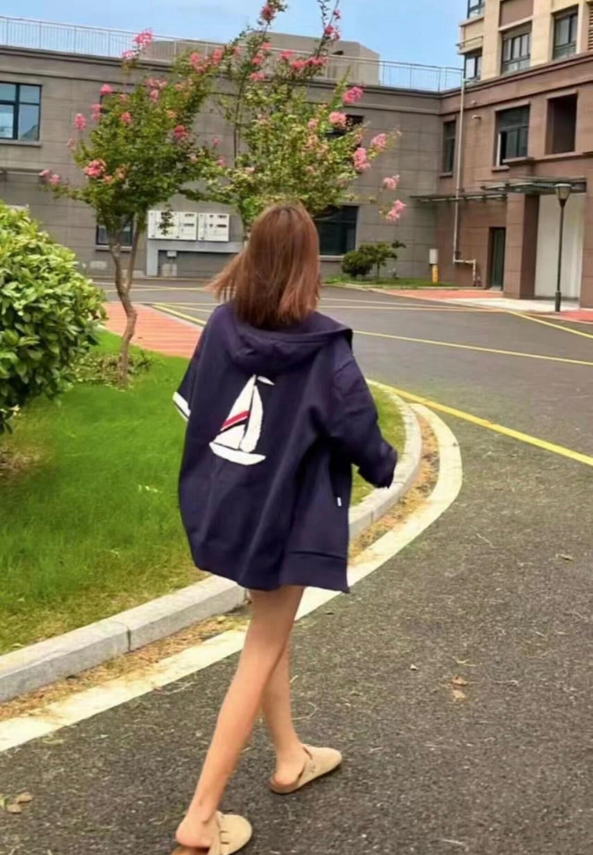 Marineblau Baumwoll-Reißverschlussjacke mit Streifenmuster – Herren
