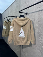 Marineblau Baumwoll-Reißverschlussjacke mit Streifenmuster – Herren