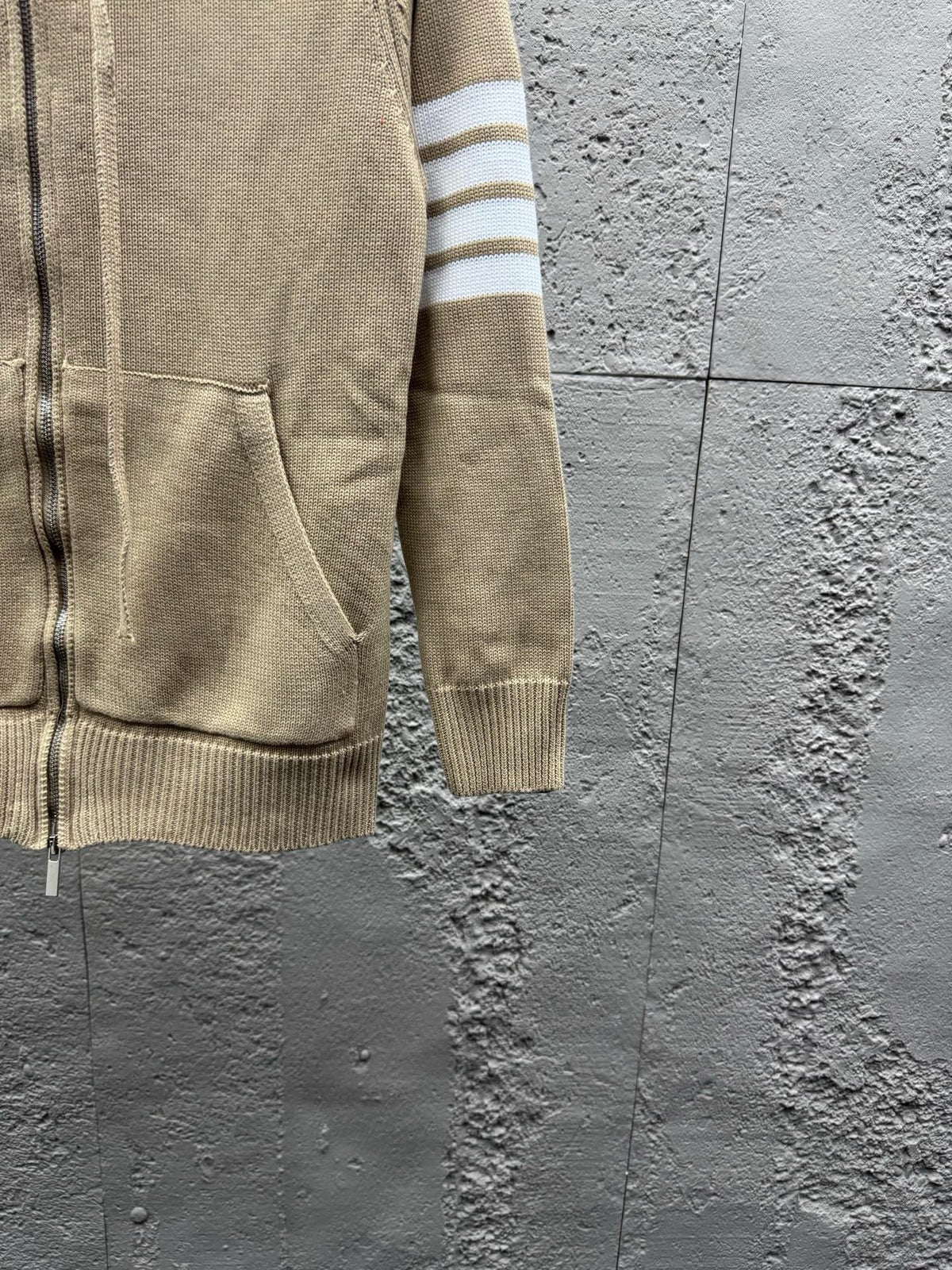 Marineblau Baumwoll-Reißverschlussjacke mit Streifenmuster – Herren