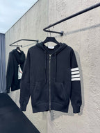 Marineblau Baumwoll-Reißverschlussjacke mit Streifenmuster – Herren