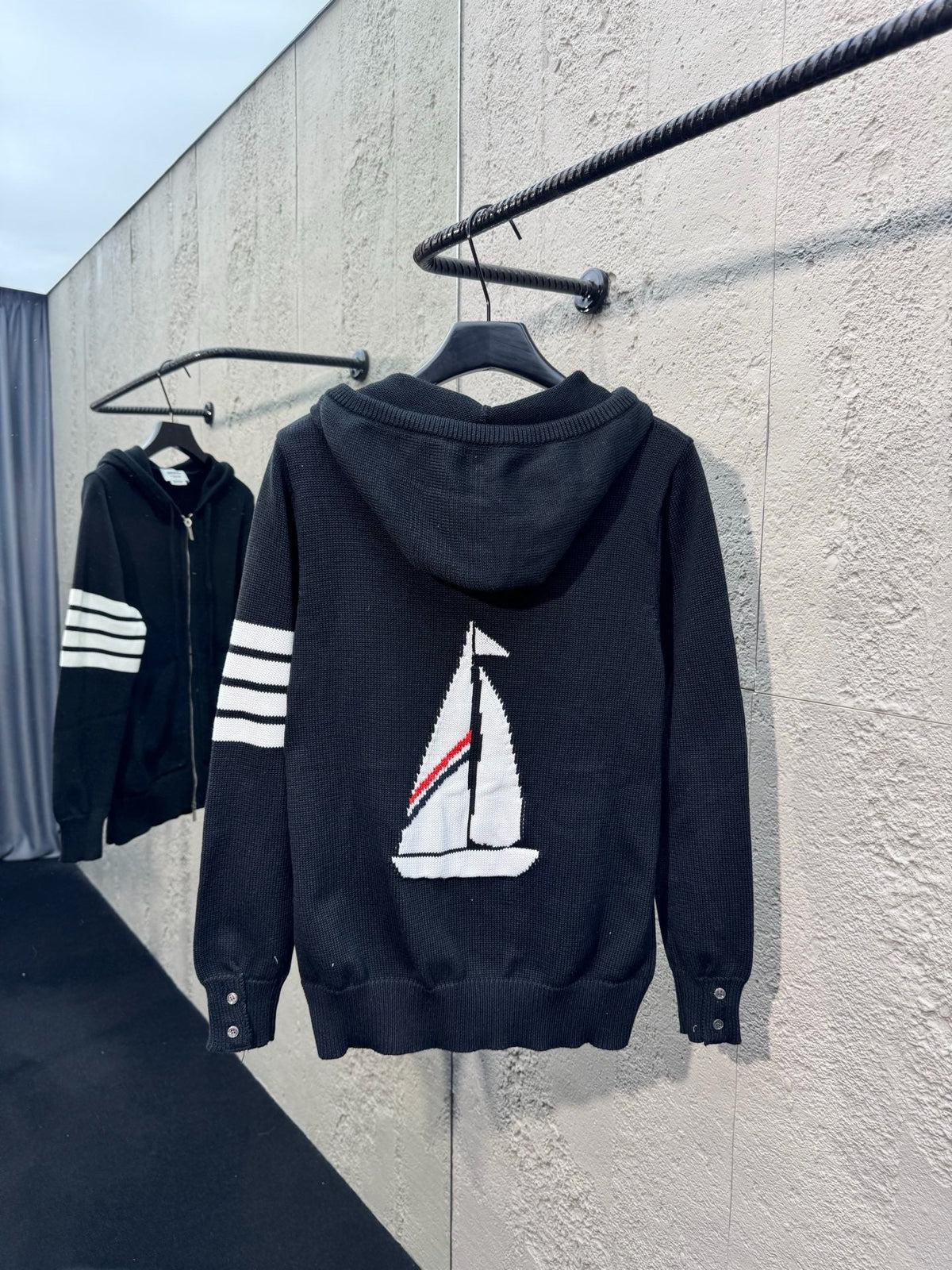 Marineblau Baumwoll-Reißverschlussjacke mit Streifenmuster – Herren