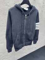 Marineblau Baumwoll-Reißverschlussjacke mit Streifenmuster – Herren