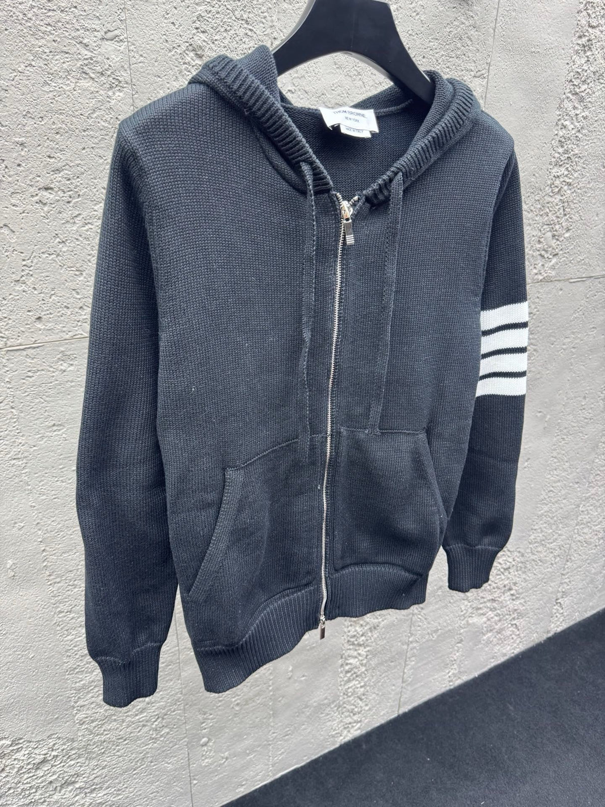 Marineblau Baumwoll-Reißverschlussjacke mit Streifenmuster – Herren