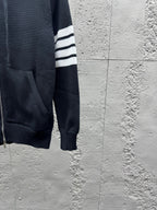 Marineblau Baumwoll-Reißverschlussjacke mit Streifenmuster – Herren
