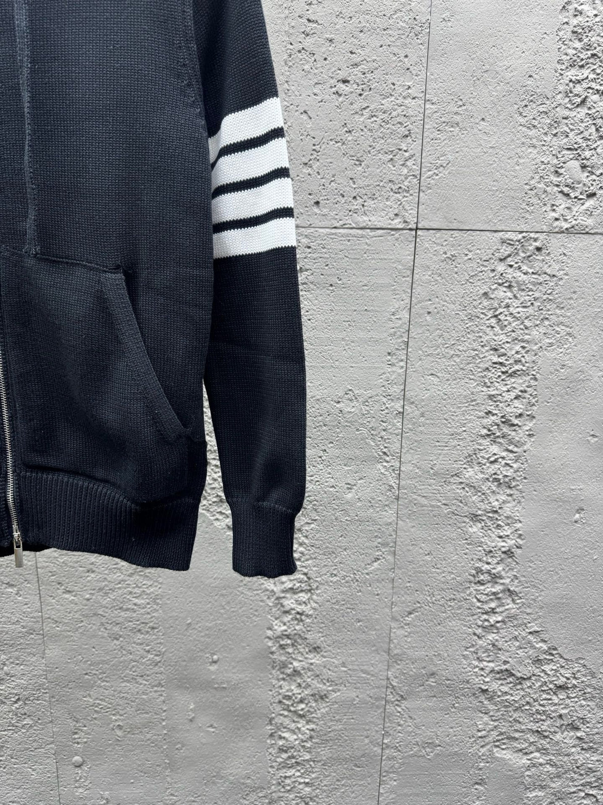 Marineblau Baumwoll-Reißverschlussjacke mit Streifenmuster – Herren