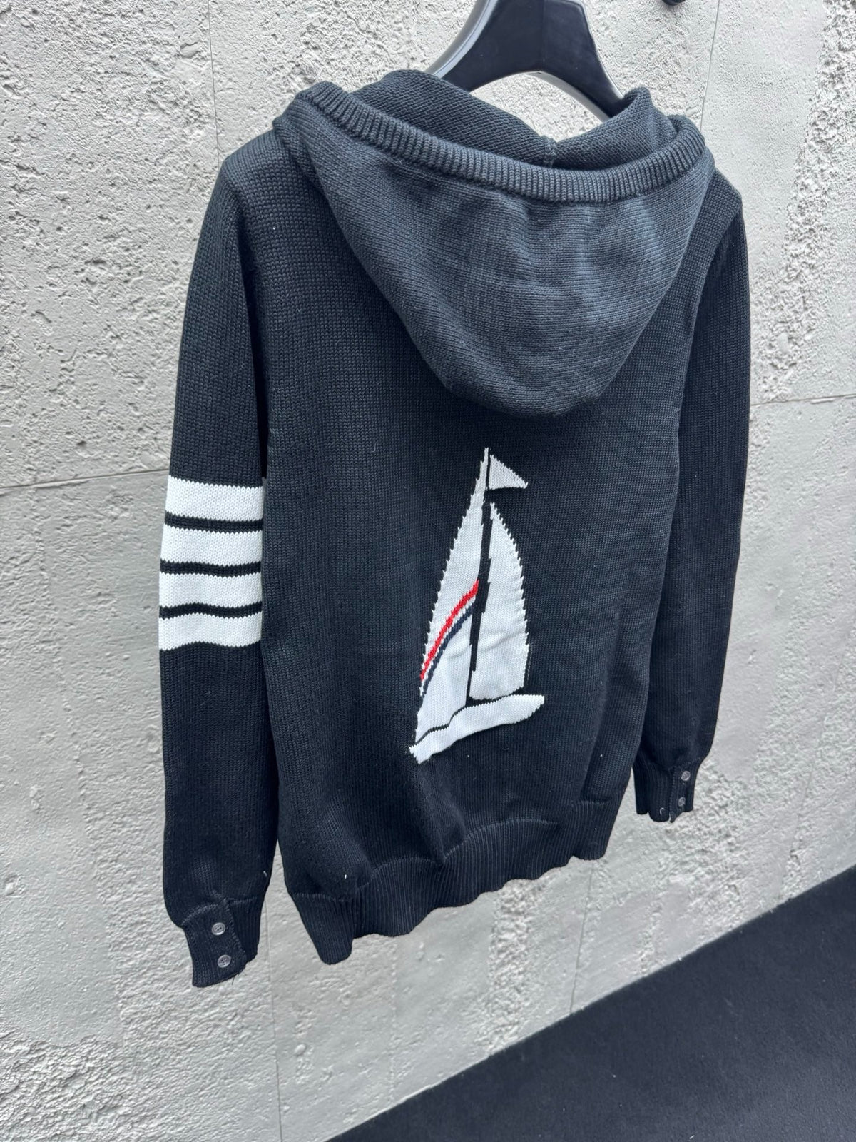 Marineblau Baumwoll-Reißverschlussjacke mit Streifenmuster – Herren