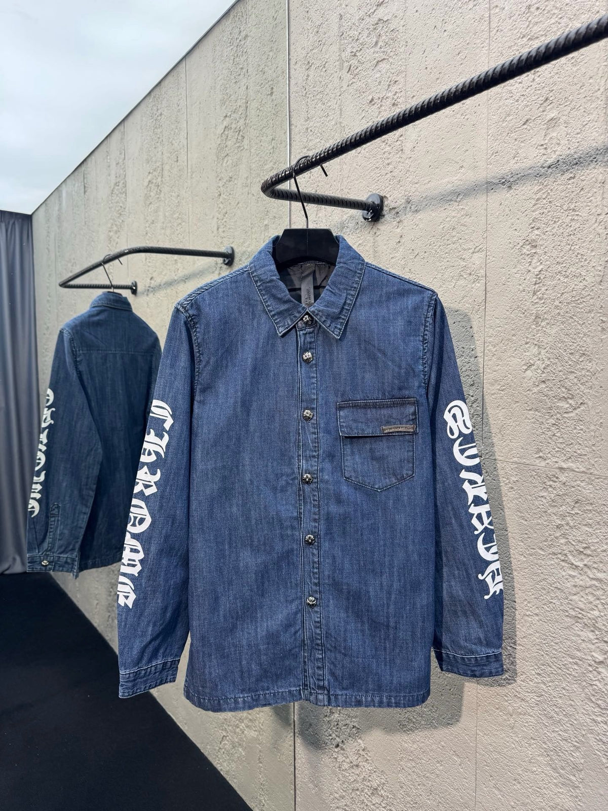 Blue Denim Sleeve Print Overshirt – Herren