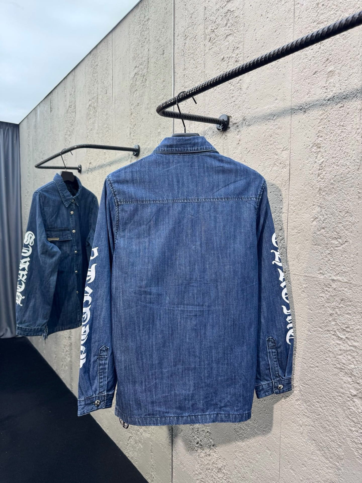 Blue Denim Sleeve Print Overshirt – Herren