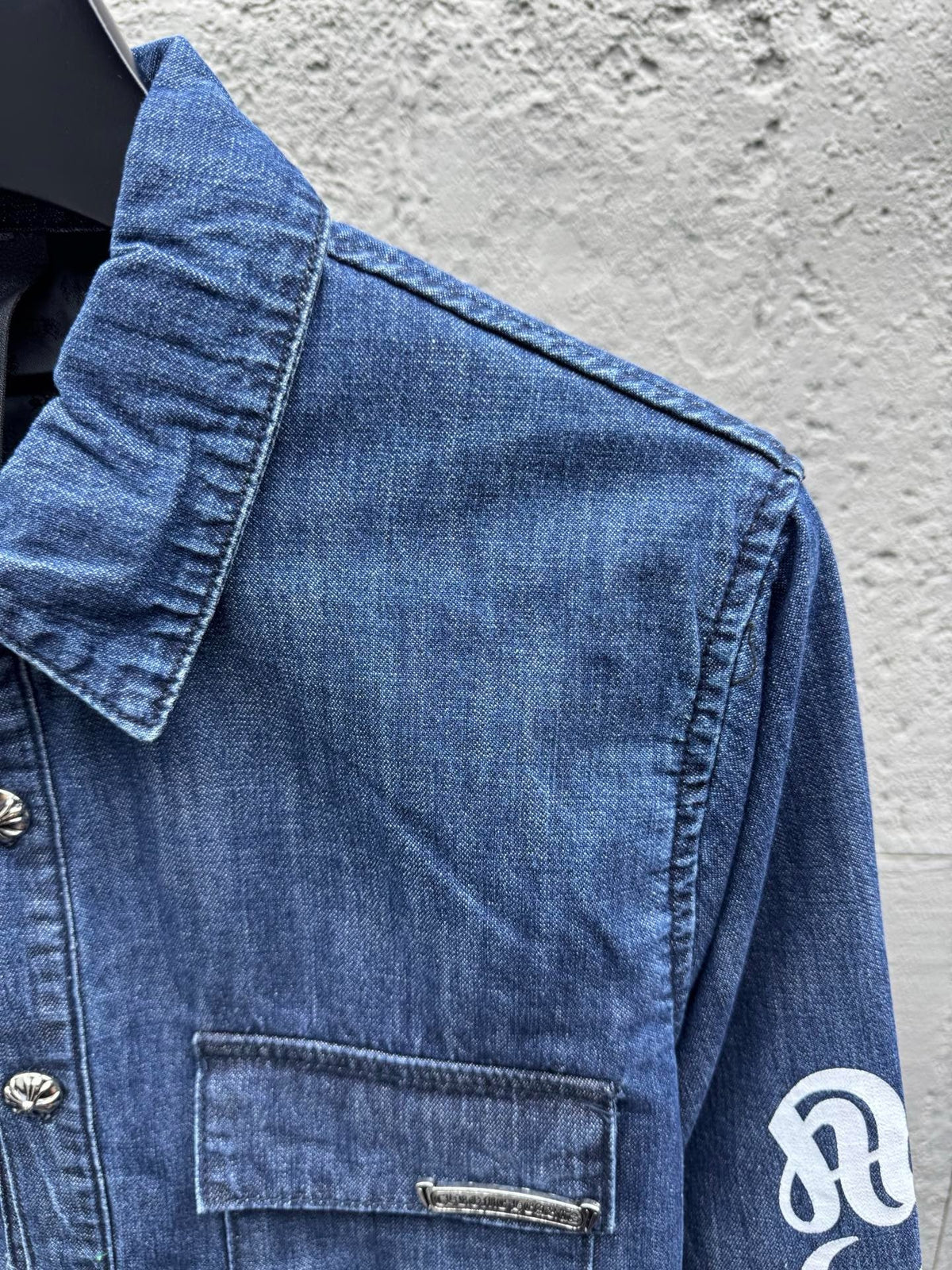 Blue Denim Sleeve Print Overshirt – Herren