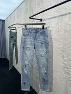 Blue Distressed Straight Jeans - Herren