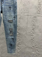 Blue Distressed Straight Jeans - Herren