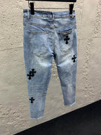Blaue Jeans mit Kreuz-Flicken, gerade geschnitten – Herren