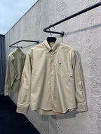 Beiges Langarmshirt aus Baumwolle, unifarben – Herren