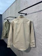 Beiges Langarmshirt aus Baumwolle, unifarben – Herren