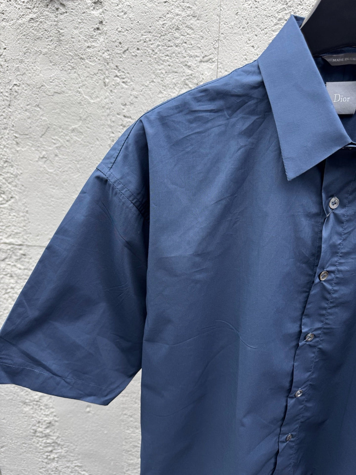 Blaues schlichtes Baumwoll-Kurzarmshirt – Herren