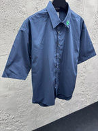Blaues schlichtes Baumwoll-Kurzarmshirt – Herren