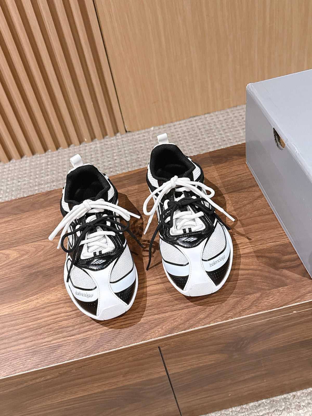 Panelled Runner Black and White Sneakers