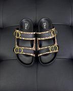 Black Leather Gold Hardware Multi Strap - Men's