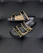 Black Leather Gold Hardware Multi Strap - Men's