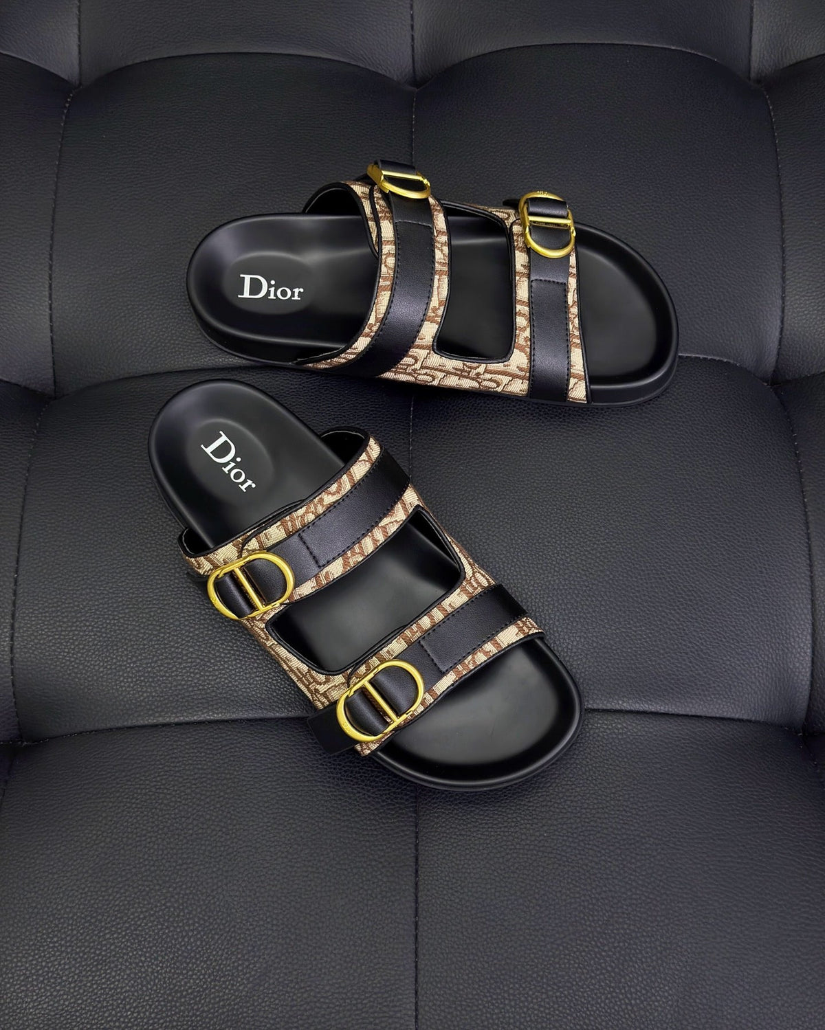 Black Leather Gold Hardware Multi Strap - Men's