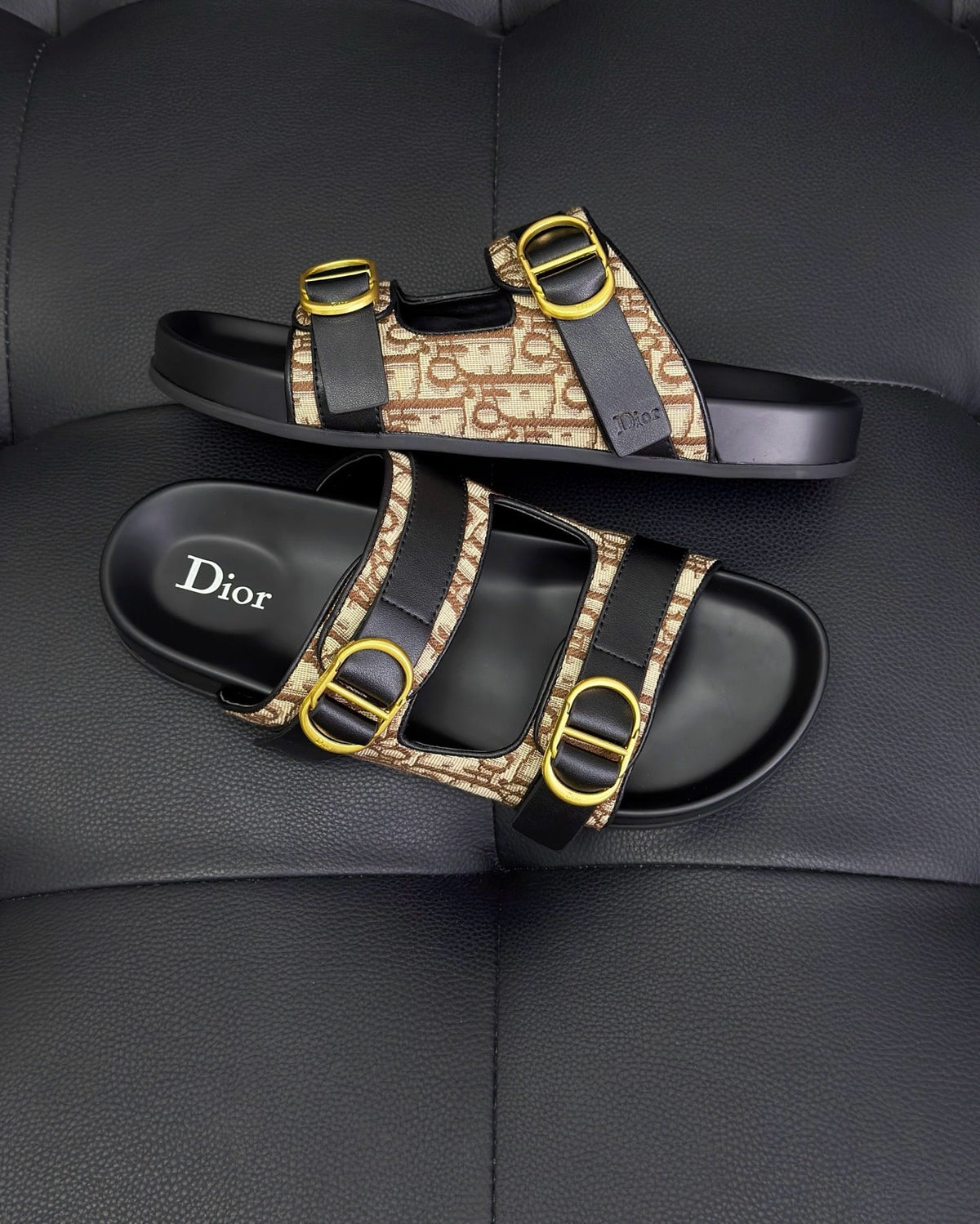 Black Leather Gold Hardware Multi Strap - Men's