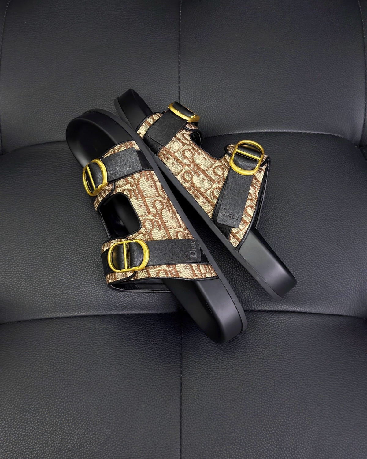 Black Leather Gold Hardware Multi Strap - Men's