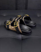 Black Leather Gold Hardware Multi Strap - Men's