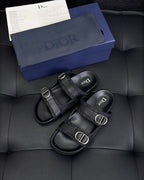 Black Leather Buckle Double Strap - Men's