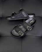 Black Leather Buckle Double Strap - Men's