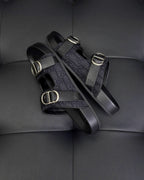 Black Leather Buckle Double Strap - Men's
