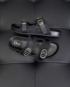 Black Leather Buckle Double Strap - Men's