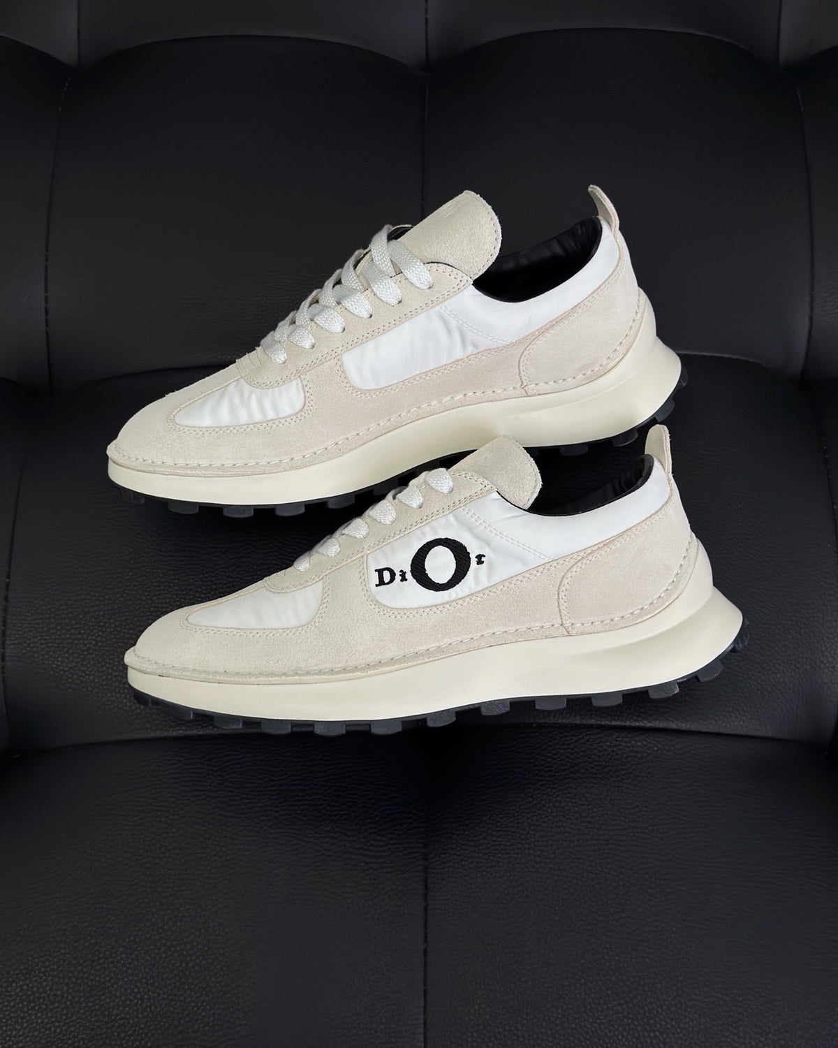 Leder-Low-Top-Sneaker Cremefarben - Herren