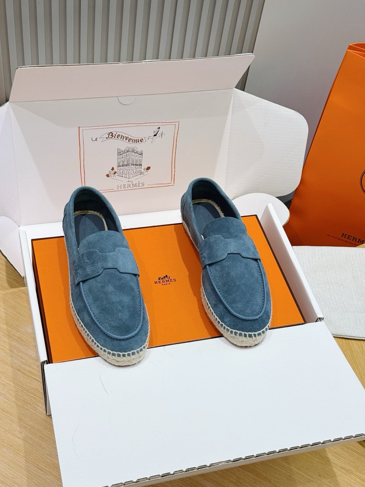 Mokassin aus blauem Wildleder mit Espadrille-Sohle – Herren