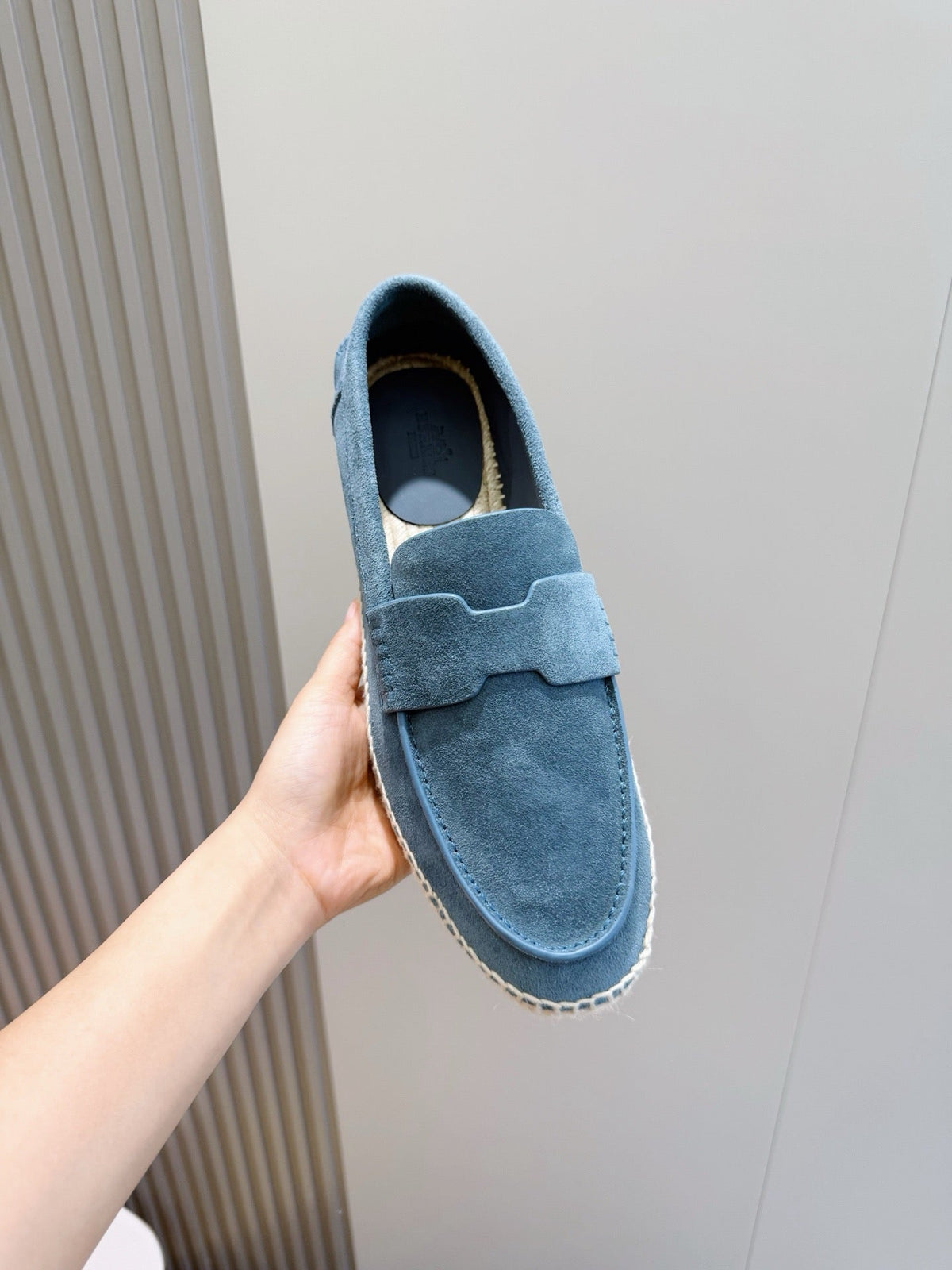 Mokassin aus blauem Wildleder mit Espadrille-Sohle – Herren