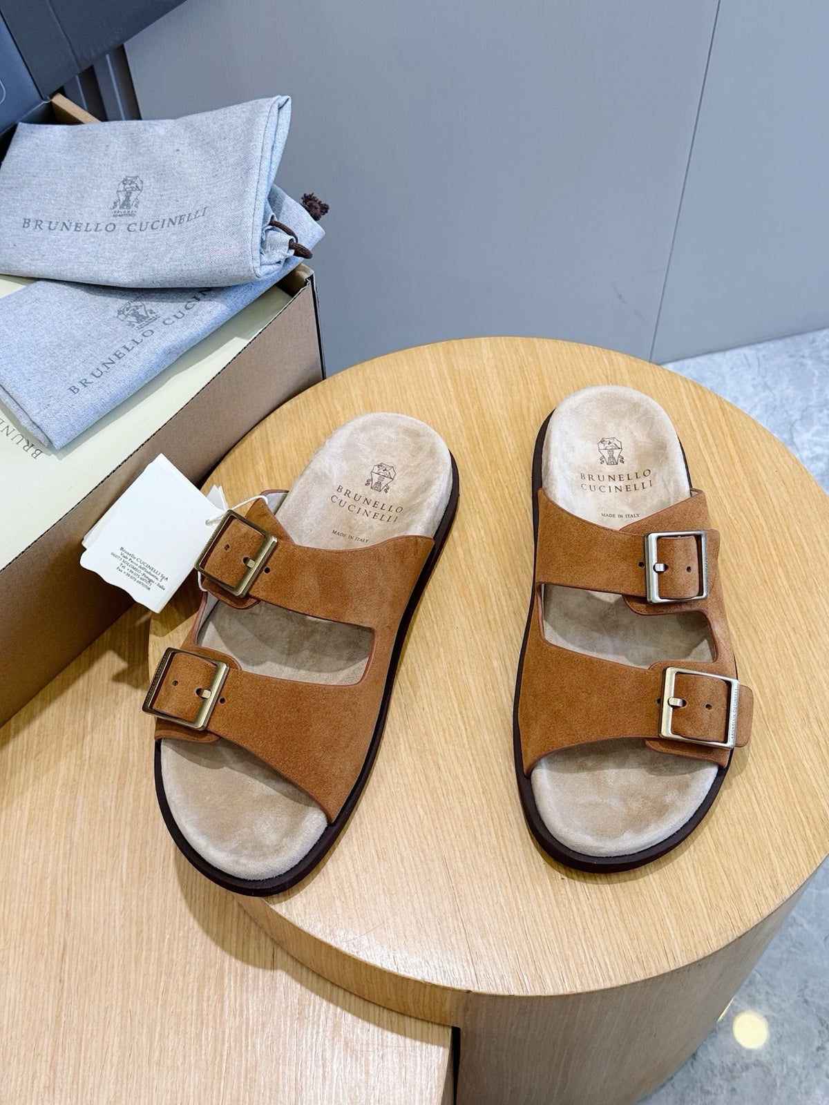Brown Suede Buckle Double Strap - Men's