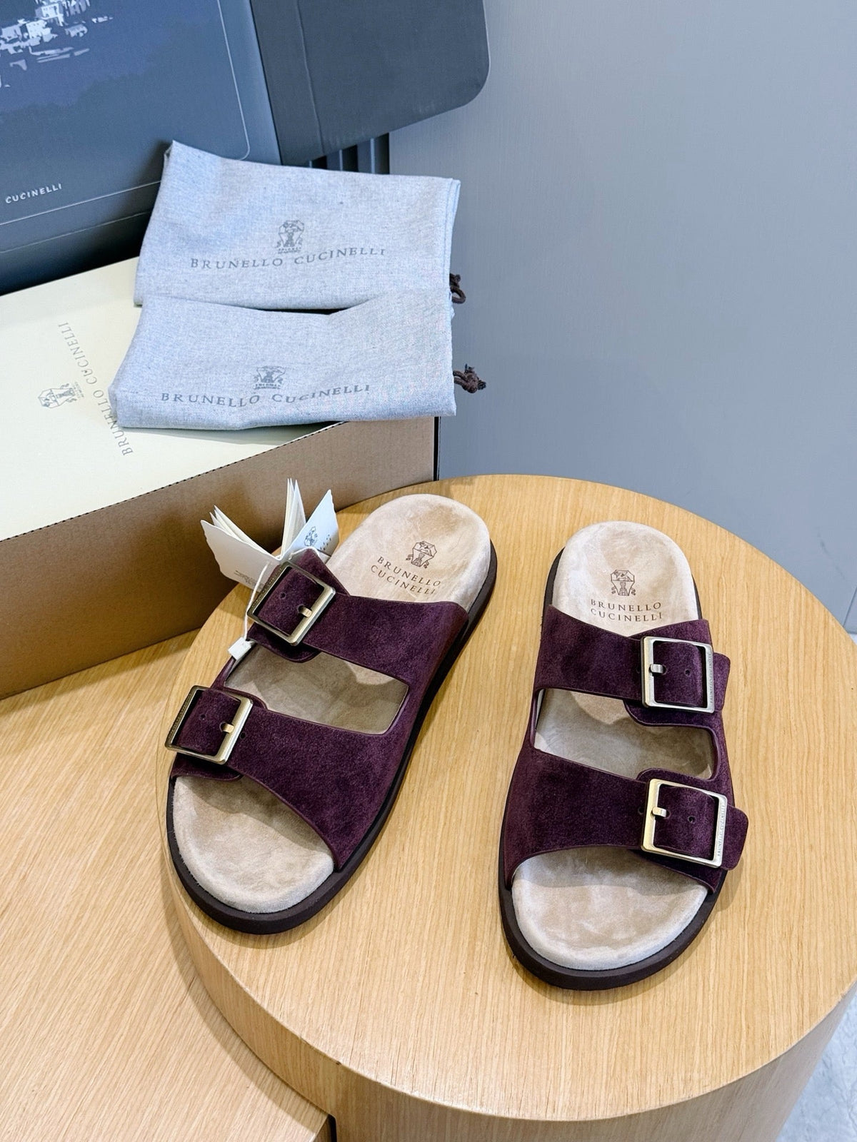 Brown Suede Buckle Double Strap - Men's
