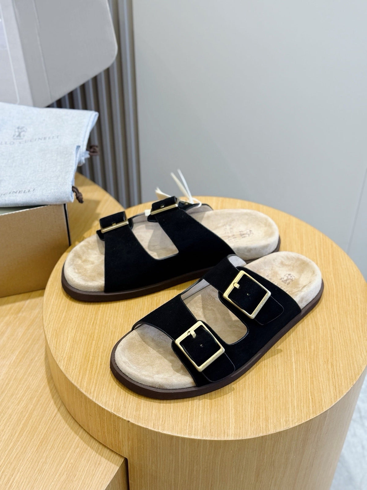 Brown Suede Cork Footbed Double Strap - Men's