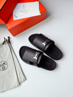 Black Leather Metal Bit Single Band - Men's