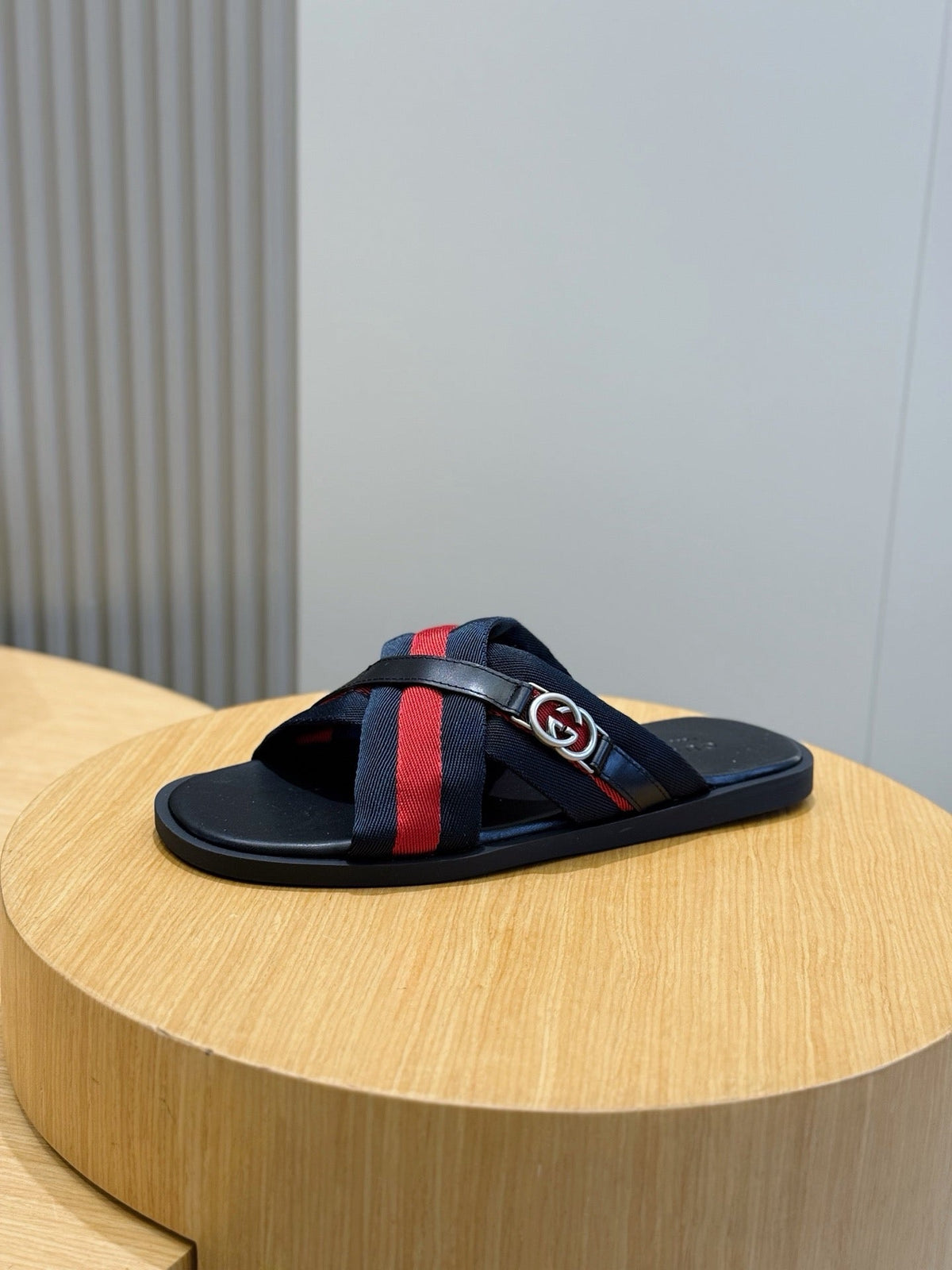 Black Leather Web Stripe Crossover - Men's