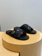 Black Leather Web Stripe Crossover - Men's