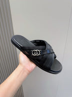 Black Leather Web Stripe Crossover - Men's