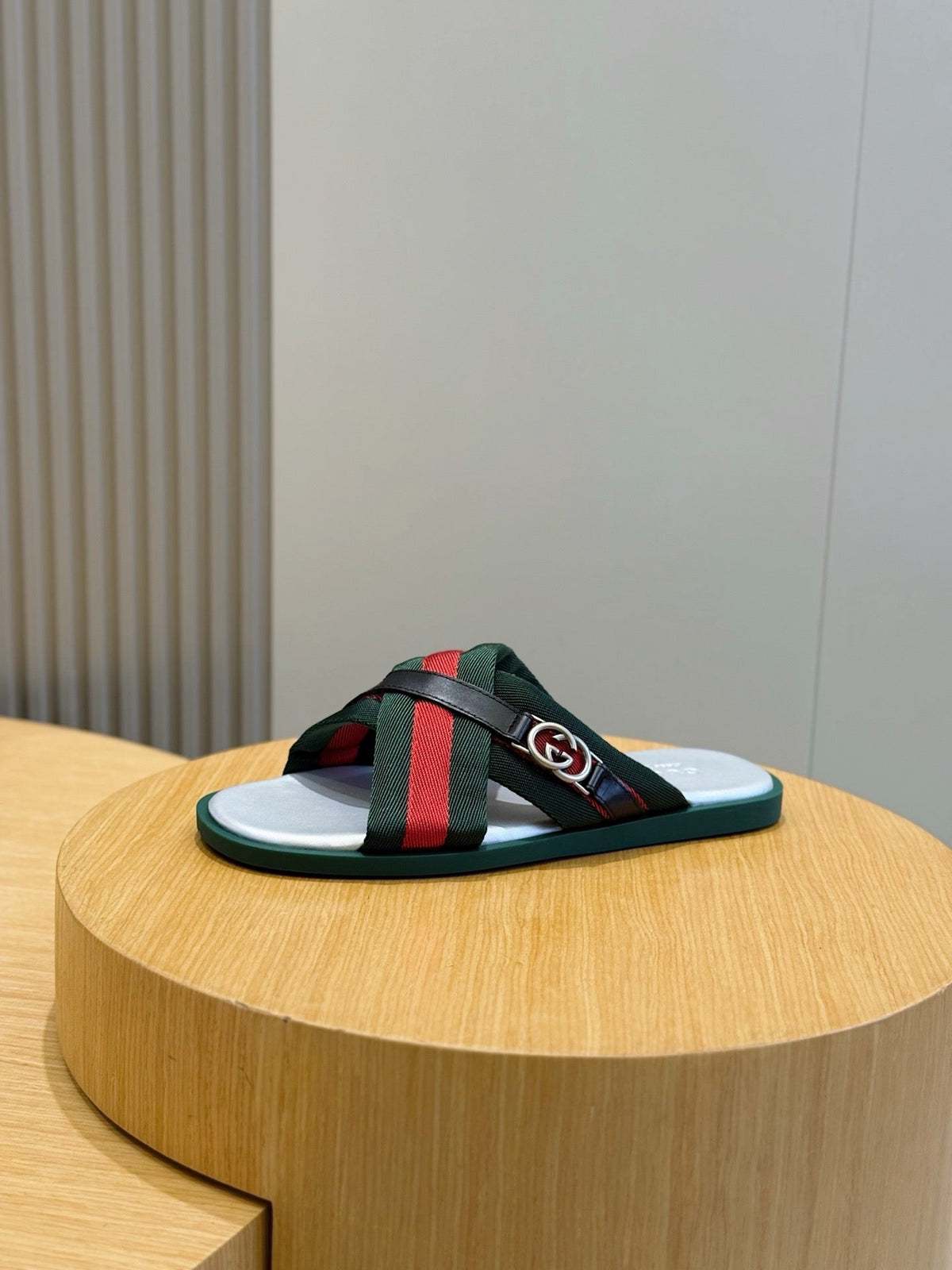 Black Leather Web Stripe Crossover - Men's